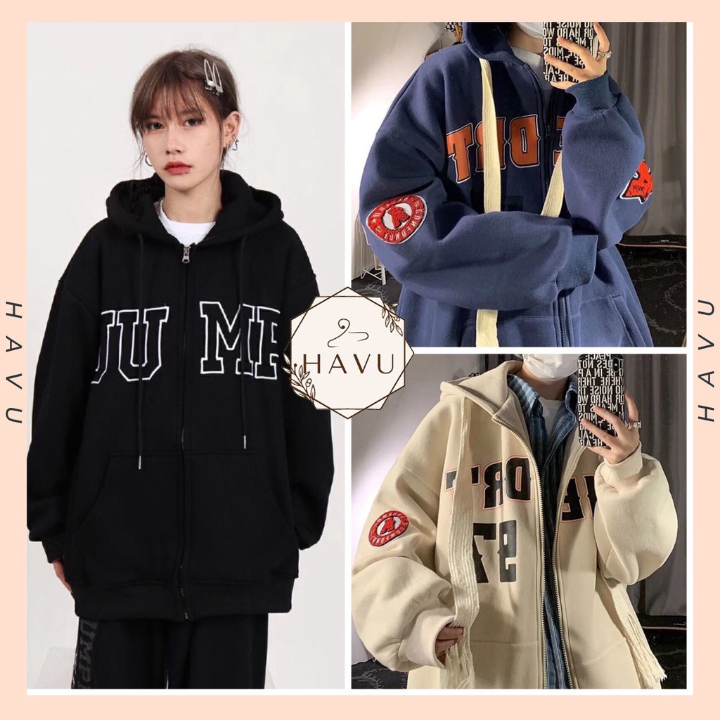 Áo khoác nỉ unisex có mũ HAVU SHOP  in jump - Áo khoác nỉ form rộng mùa đông oversize, phong cách hàn quốc