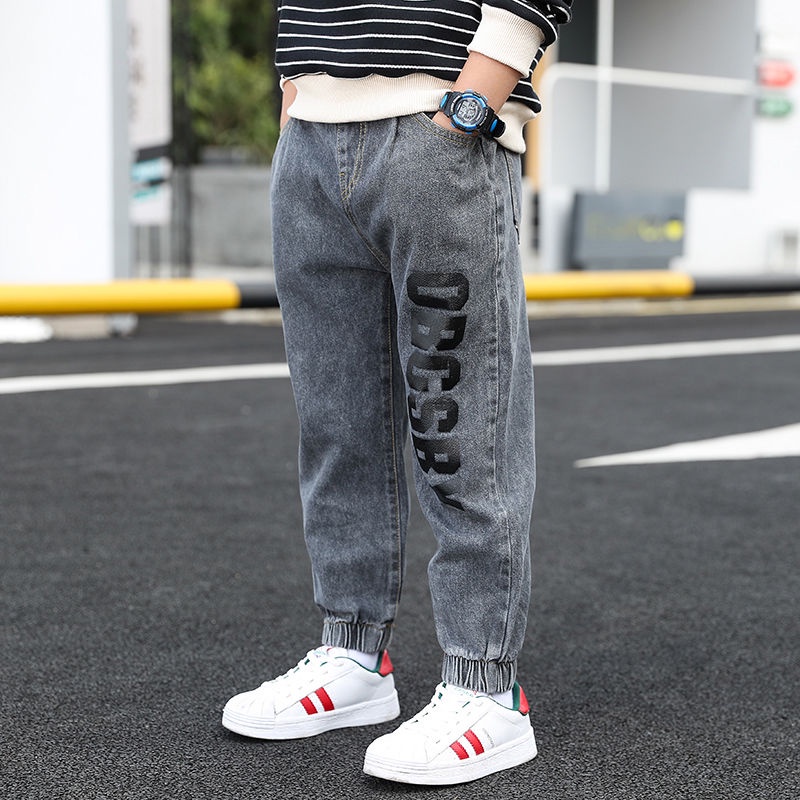 Quần dài nam 2021 Thu Đông 2021 trẻ em trung niên thêm quần nhung bó chân rộng thùng thình jeans hàn