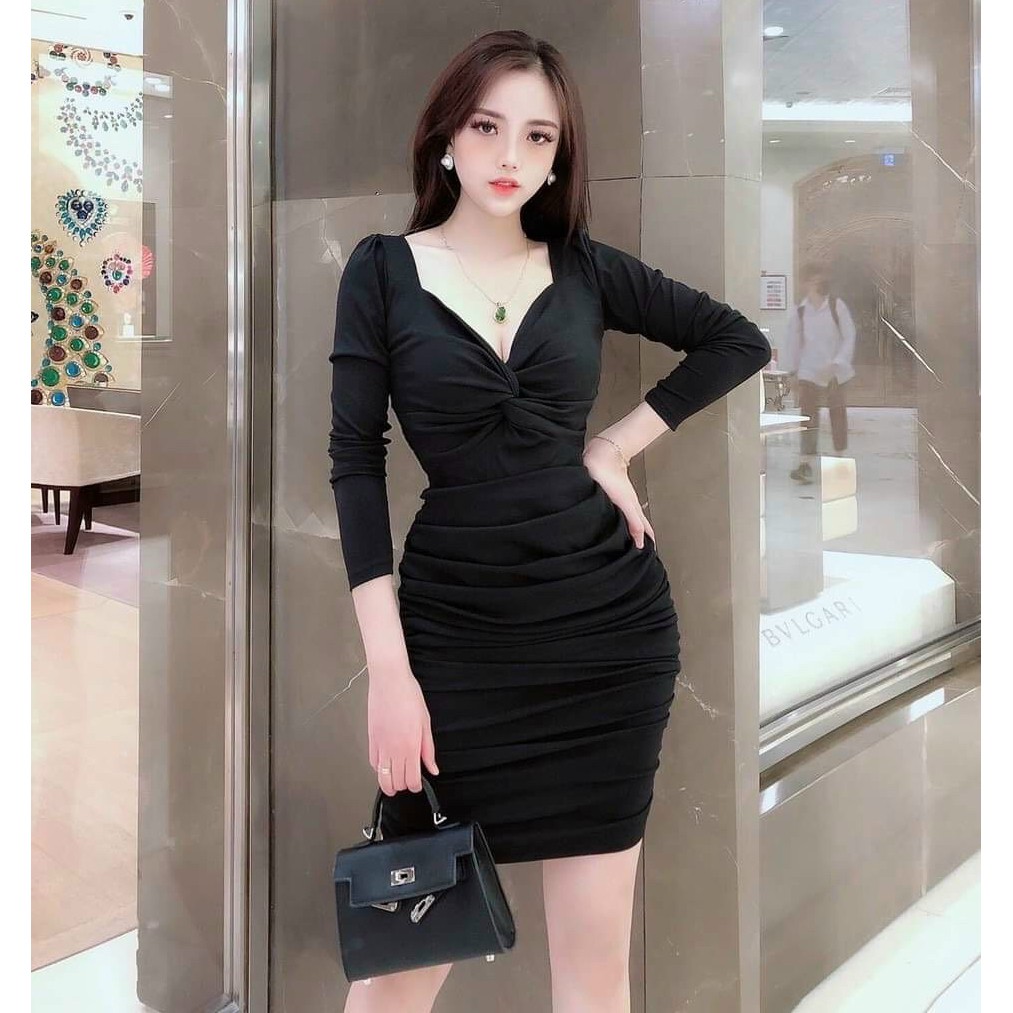 Đầm Nữ Ôm Body Xoắn Ngực Nhún Thun Cotton Su Free Size 46 - 52kg VNJ367 | BigBuy360 - bigbuy360.vn