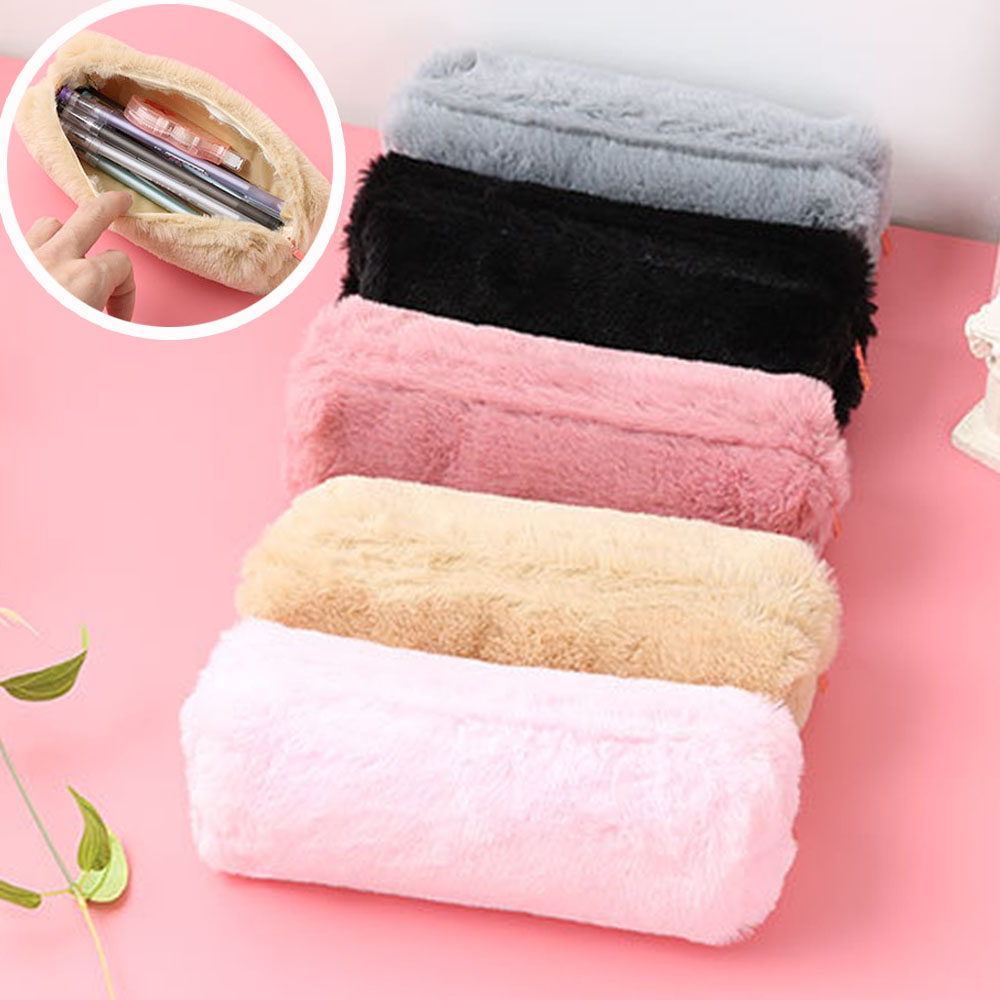 (Hàng Mới Về) Túi Đựng Bút Màu Trơn Thời Trang Có Khóa Kéo