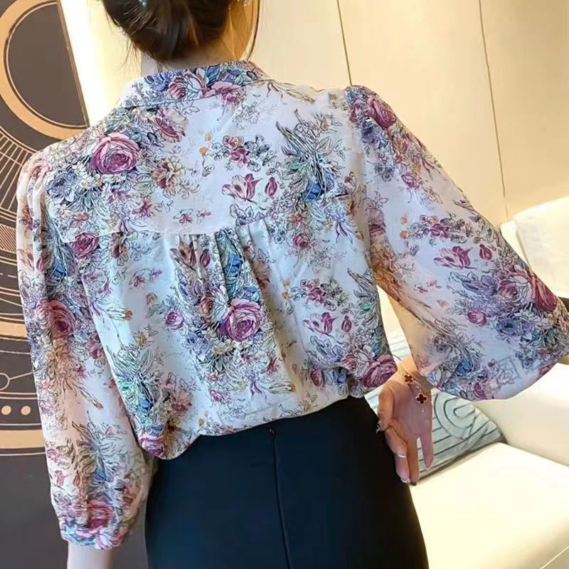 Áo Sơ Mi Chiffon Tay Lỡ 3 / 4 In Hoa Kiểu Vintage Thời Trang Cho Nữ