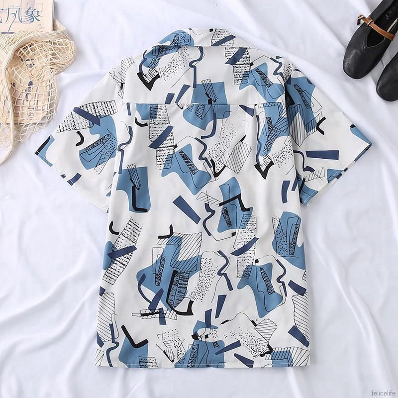 Áo kiểu tay ngắn chất Chiffon hoạ tiết in phong cách retro