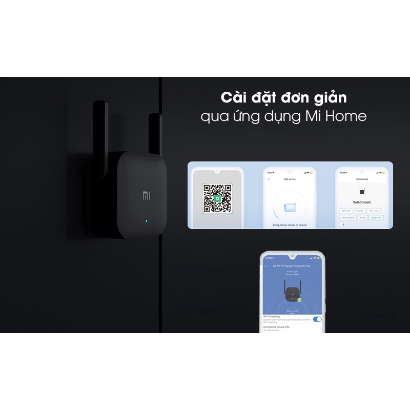 Kích sóng Wifi Xiaomi 2 râu siêu khoẻ Repeater Pro băng thông 300 Mbps