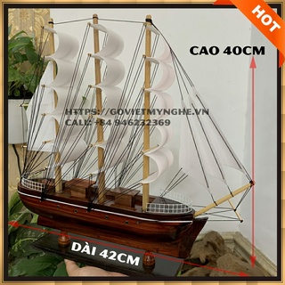 Mô hình thuyền buồm gỗ trang trí nhà cửa Thuyền Le Belem dạng tàu chở hàng của Pháp trang trí phong thủy - Dài 40cm