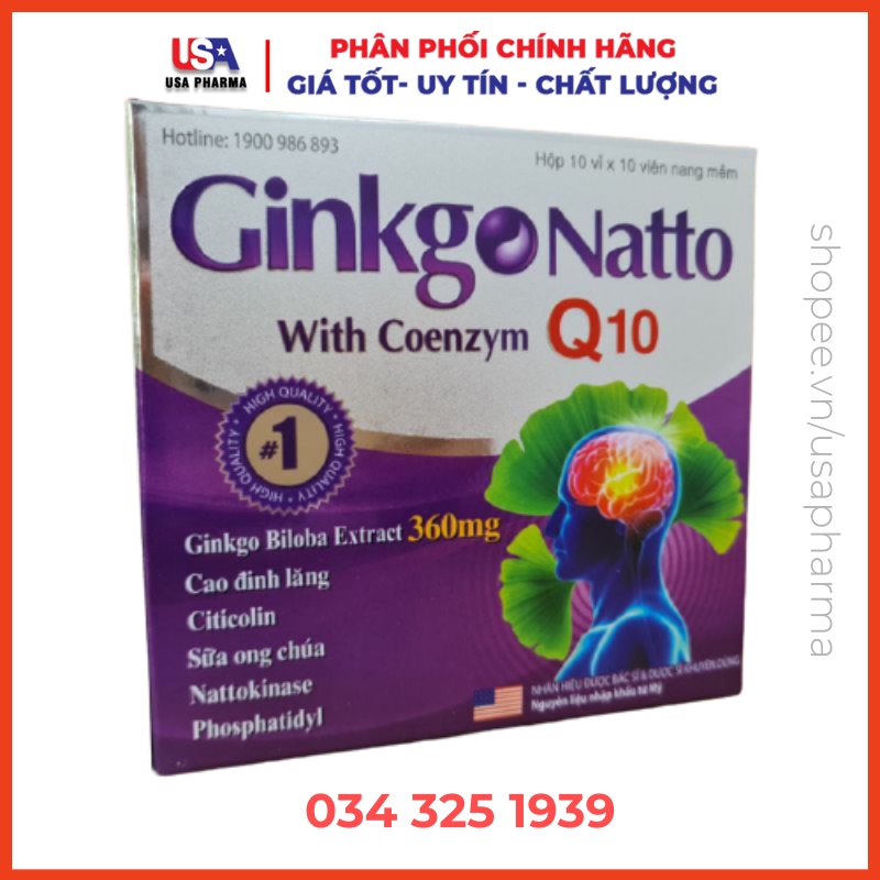 GINKGO NATTO COENZYM Q10, GIÚP TĂNG CƯỜNG LƯU THÔNG TUẦN HOÀN NÃO - Hộp 100 Viên