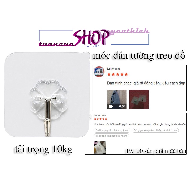 [1.000đ] Móc dán tường trong suốt siêu dính chịu lực 10kg - Móc dính cường lực treo quần áo, treo đồ đa năng  (MT01)