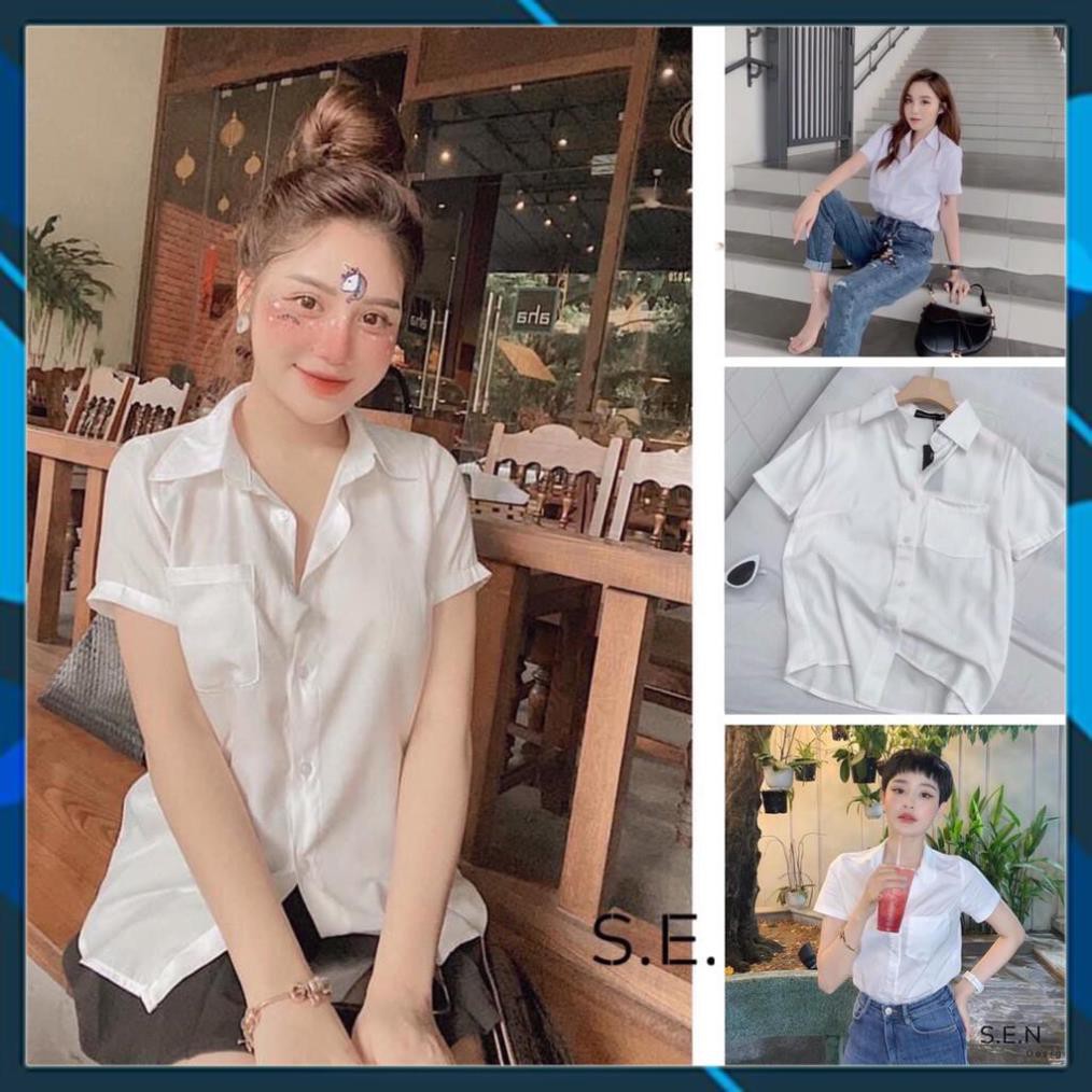 Áo sơ mi công sở dáng suông chất vải đẹp áo sơ mi cộc túi ngực 321