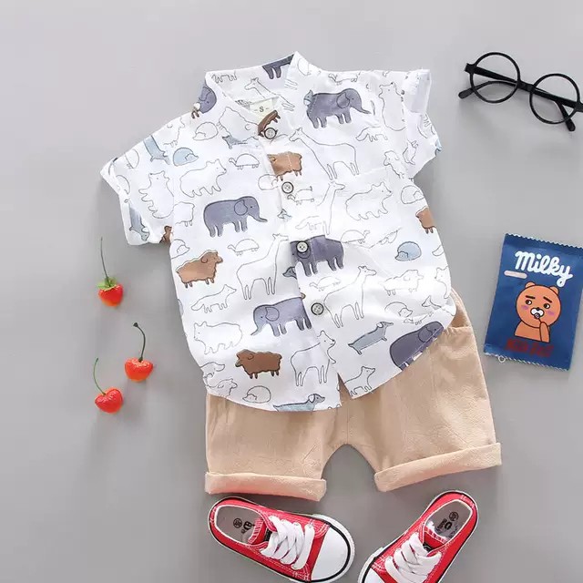 Bộ công tử hoa lá Hawai cho bé trai đi biển phong cách Hàn Quốc cực xinh