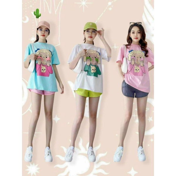 Sét bộ thun cô gái tay ngắn xinh xắn  màu sắc rực rỡ