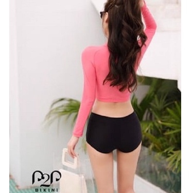 P2P BIKINI - Đồ bơi tay dài cổ tròn croptop, quần cạp cao hai lớp - HN350