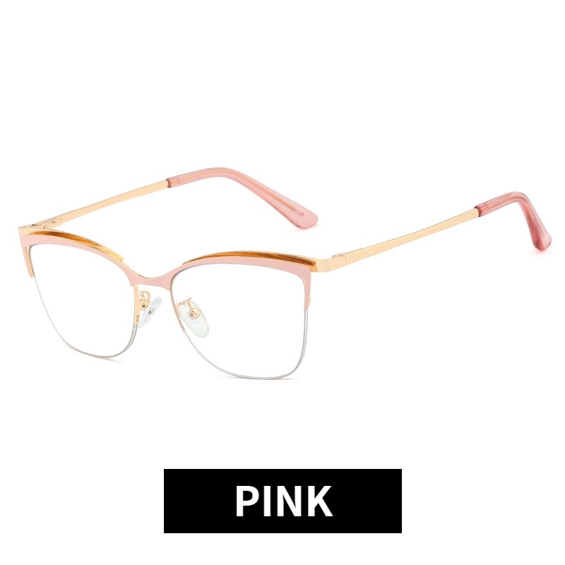 Mắt Kính Gọng Kim Loại Tròng Nửa Chống Ánh Sáng Xanh Thời Trang Phương Tây Cho Nữ