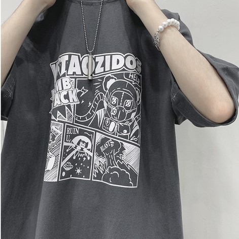 Áo Thun Ngắn Tay Dáng Rộng In Hoạt Hình Kiểu Hàn Quốc Cho Nam Size S-8Xl