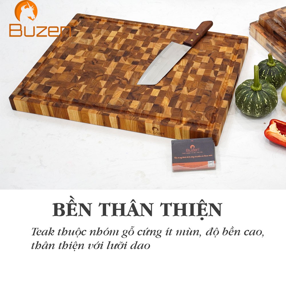 Thớt Gỗ Teak BUZEN (Đạt Tiêu Chuẩn KIỂM ĐỊNH)  Đẳng Cấp Phong Cách Âu Mỹ - Thớt Gỗ Cắt Thái Chặt Hoặc Trang Trí Thức Ăn