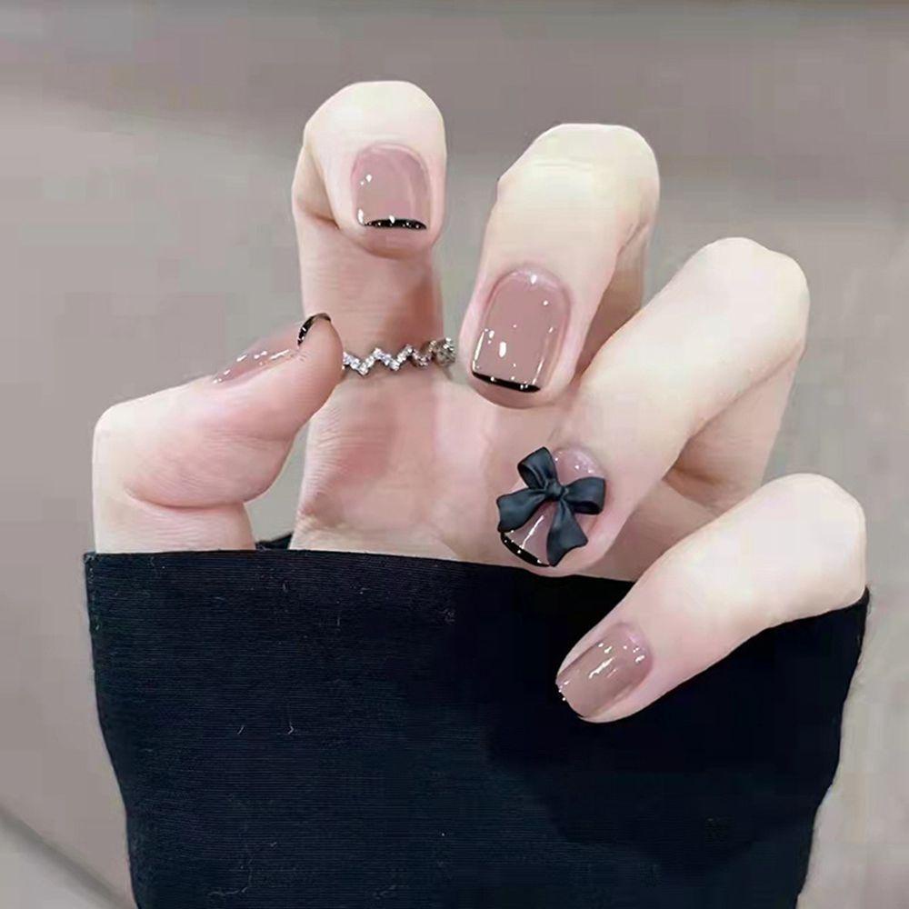 Hộp 24 Móng Tay Giả Ngắn / Tròn / Vuông Có Thể Tháo Rời