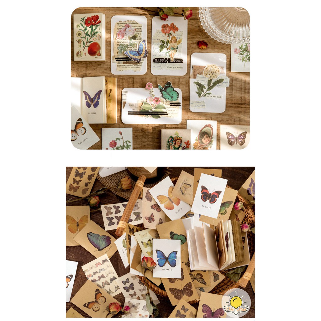Quyển 80-100 tờ tranh vintage trang trí bullet journal, bộ sưu tập tờ ảnh Chấu Âu