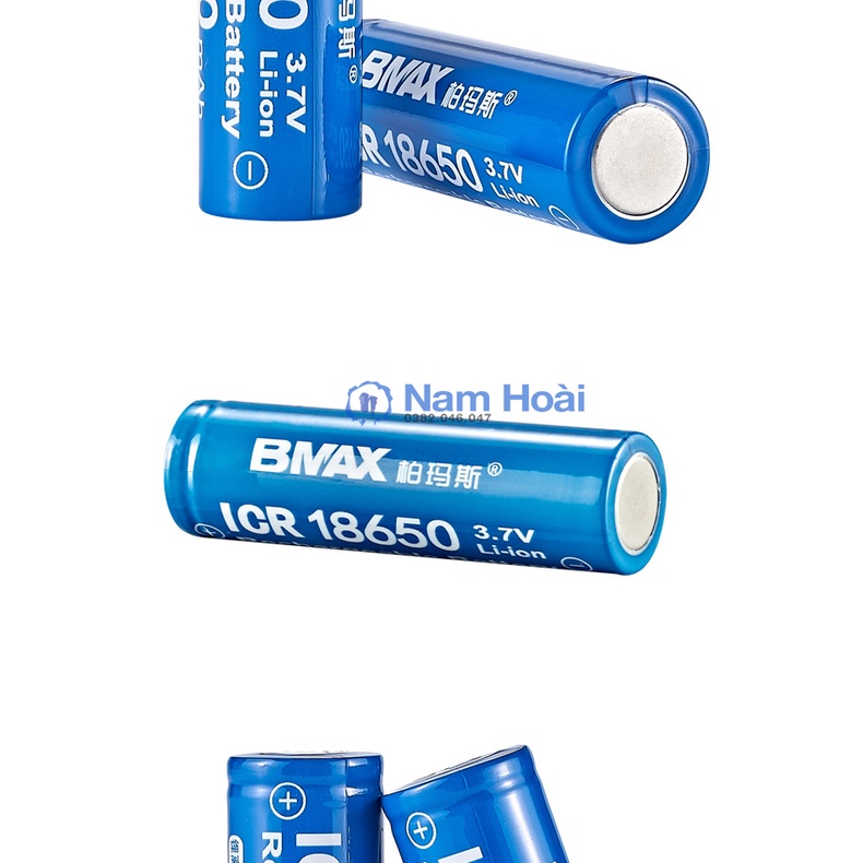 Pin BMAX 18650 3.7V Li-ion Đầu Lồi,Đầu Bằng Chính Hãng BMAX(1 Viên)