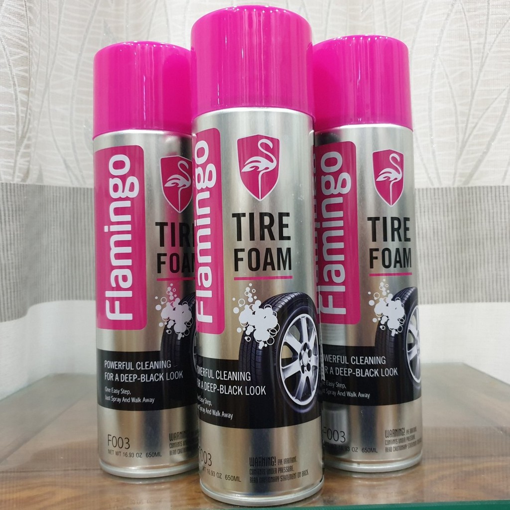 Làm Sạch Lốp Dưỡng Nhựa Nhám 2 Trong 1 Flamingo TIRE FOAM 650ml ( Tặng Khăn )