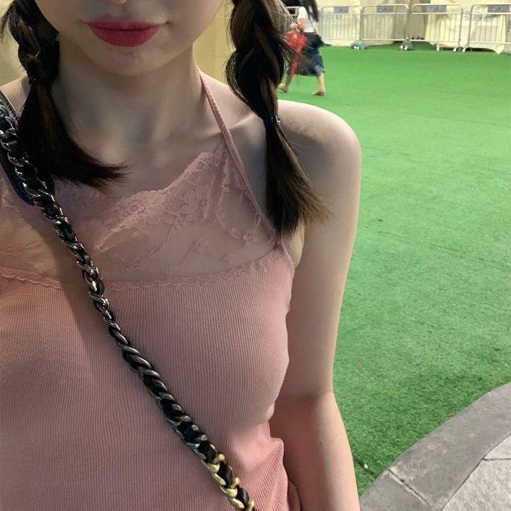 Áo Hai Dây Phối Ren Họa Tiết Dễ Thương Cho Nữ