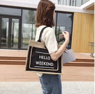 Túi cói HELLO WEEKEND ( Hàng Có Sẵn)