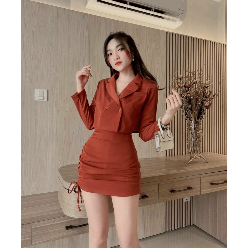 (MẪU MỚI) mẫu mới Sét Vest Ngắn Chân Váy Nhún Nhiều Màu Sang Chảnh dxn HHP FASHION