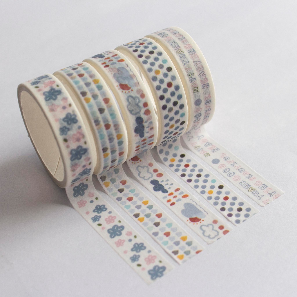 [Size 10mm*2m] Set 5 cuộn băng keo trang trí paper washi tape phong cách Hàn Quốc