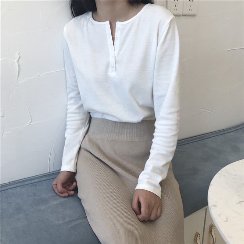 Áo Thun Tay Dài Dáng Rộng Màu Sắc Đơn Giản Trẻ Trung Phong Cách Hàn Quốc | BigBuy360 - bigbuy360.vn