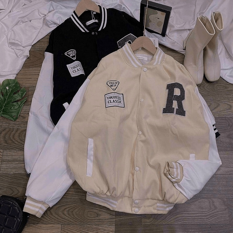 Áo Khoác Bomber Unisex Nam Nữ Cúc Bấm Chữ R Lên Form Siêu Đẹp  - ĐĂNG QUANG FASHION