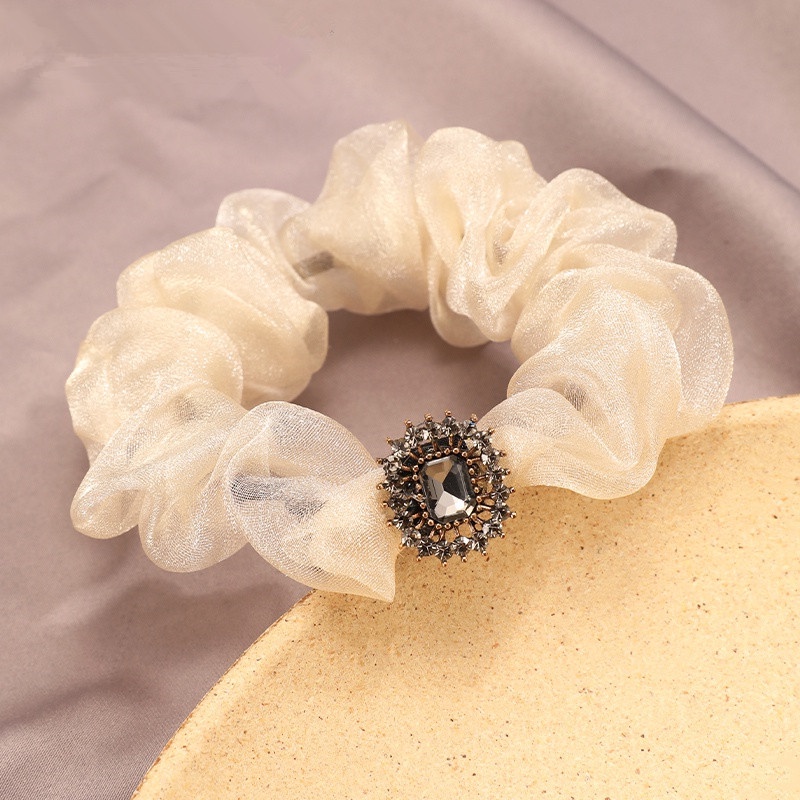 Dây buộc tóc Haimeikang bằng vải organza bản lớn đính đá phong cách retro thời trang cho nữ