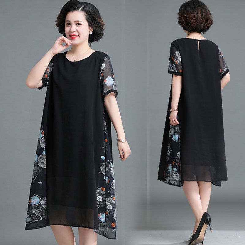 Đầm Chiffon Tay Ngắn Plus Size Phong Cách Phương Tây Thời Trang Mùa Hè 200 Jin