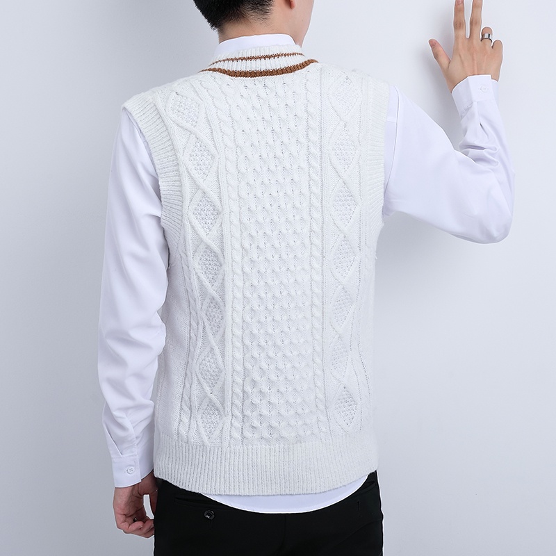 Áo len HAIBINZOULU dệt kim không tay cổ V thời trang mùa đông phong cách Hàn Quốc cho nam