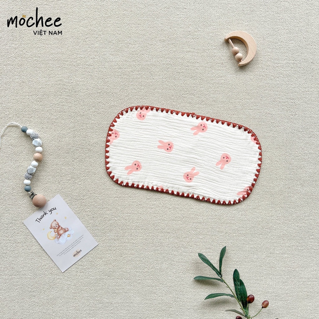 Gối xô thấm mồ hôi Mochee cho bé sơ sinh, gối vải xô muslin hữu cơ 15x30 cm - Monnie Kids