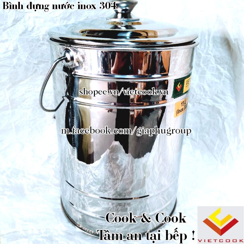 Xô inox 304 dung tích 10, 15, 20 lít đựng nước canh trường học Vietcook