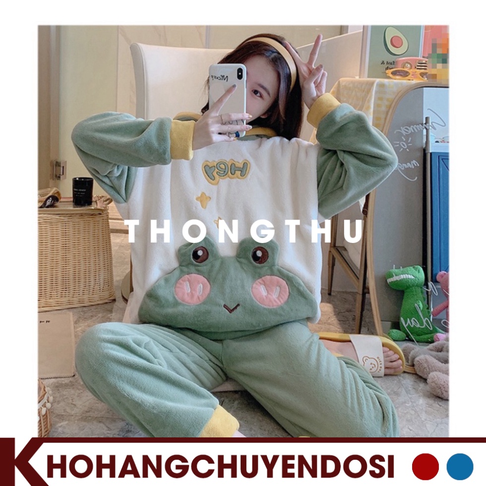 Bộ đồ ngủ mùa đông lông cừu ếch xanh cute ,đồ mặc nhà cho nữ siêu ấm | BigBuy360 - bigbuy360.vn