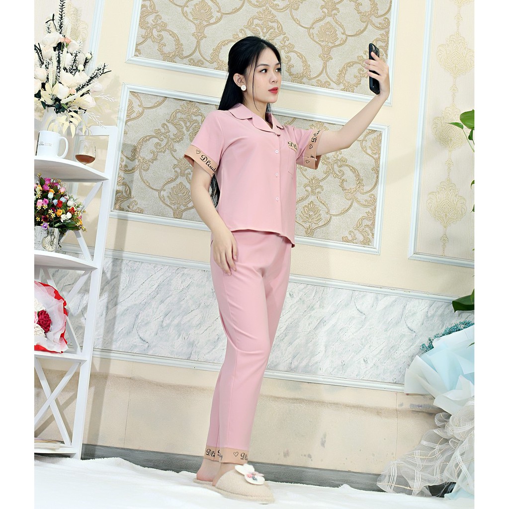 Đồ bộ Pijama nữ mặc nhà P3 HỒNG tay ngắn, quần dài Lụa 108 in chữ chữ cực xinh