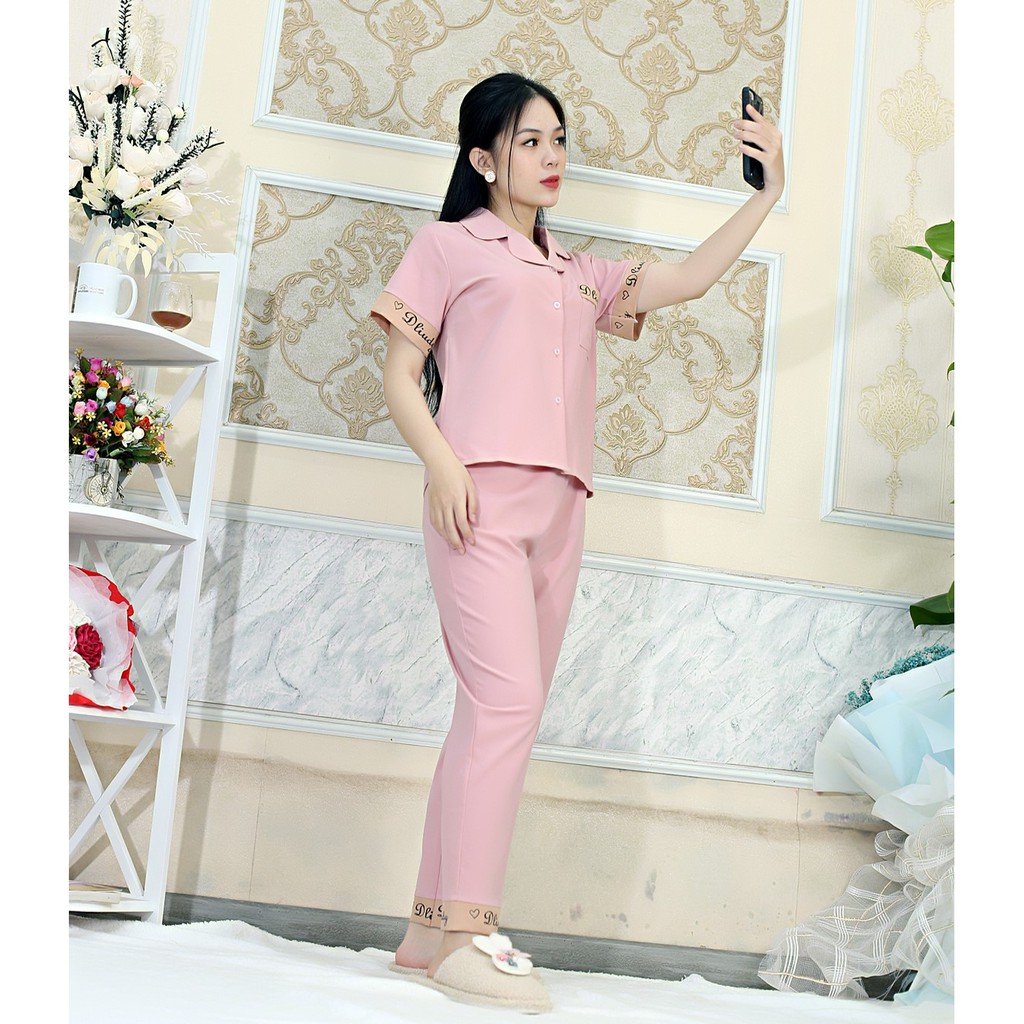 [Mã FAMARAL1 giảm 10K đơn 50K] Bộ đồ bộ Pijama màu HỒNG tay ngắn quần dài lụa Pháp - Thoải Mái Nhẹ Nhàng