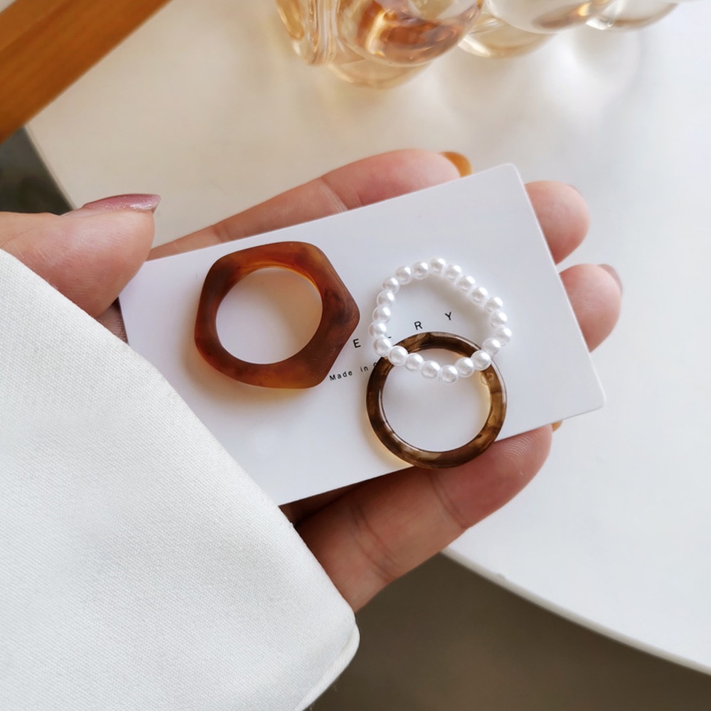 Set 3 Nhẫn Đính Ngọc Trai Phong Cách Retro Thời Trang Cho Nữ