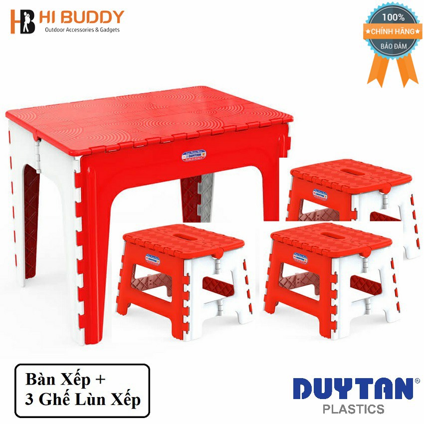 Combo Bàn Xếp Duy Tân (65 x 45 x 50 cm) No.947 và Ba Ghế Lùn Xếp Duy Tân (29.6 x 24 x 21.4 cm) No.944