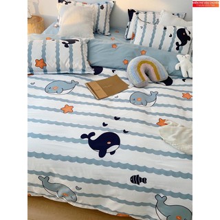 [ RẺ VÔ ĐỊCH ] Bộ chăn ga Cotton poly họa tiến cá heo đáng yêu - Hàng nhập khẩu ( Ảnh thật do shop tự chụp )