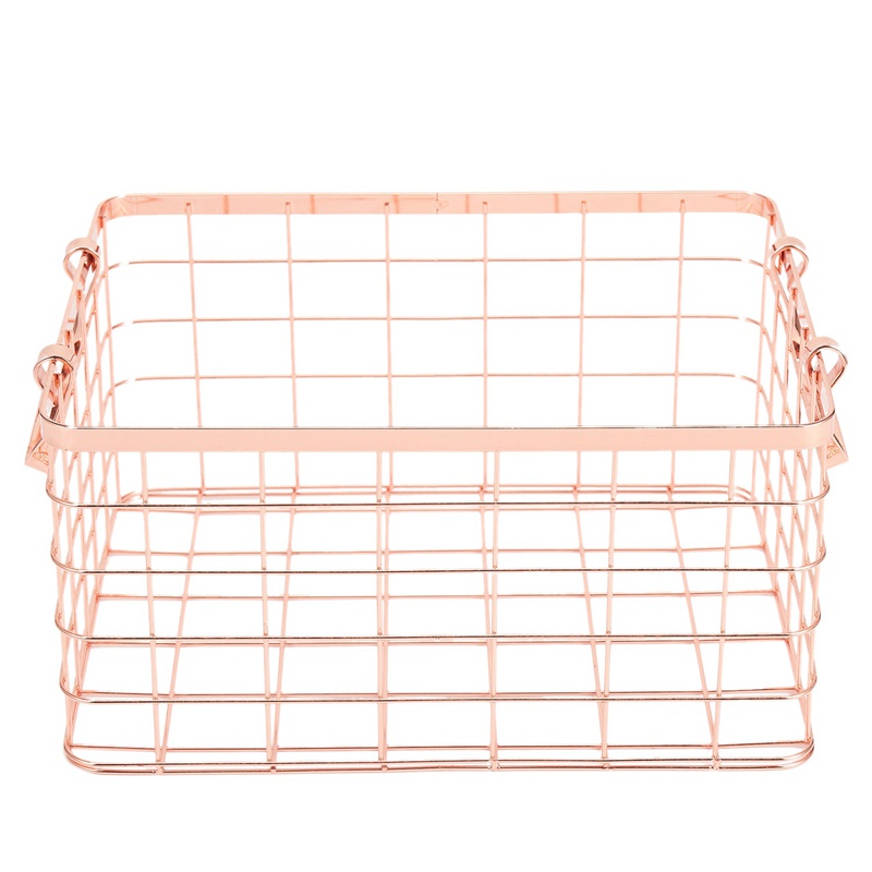 Metal Storage Basket Chic Nordic Handmade Iron Net Table Shees Basket Bath Clothes Cosmetics Storage Basket-Rose Gold