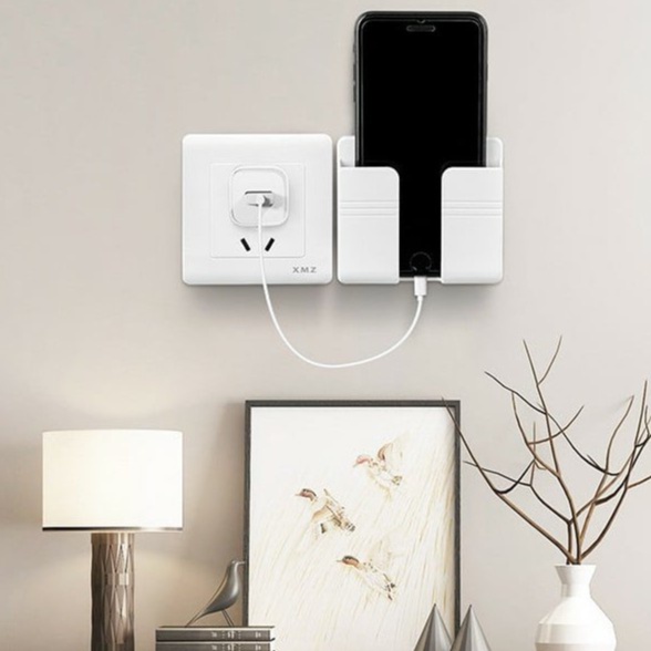 Kệ Dán Tường Để Remote, Đồ Dùng/ Giá Đỡ Sạc Điện Thoại - Có Móc Treo Giữ Dây Điện 2022