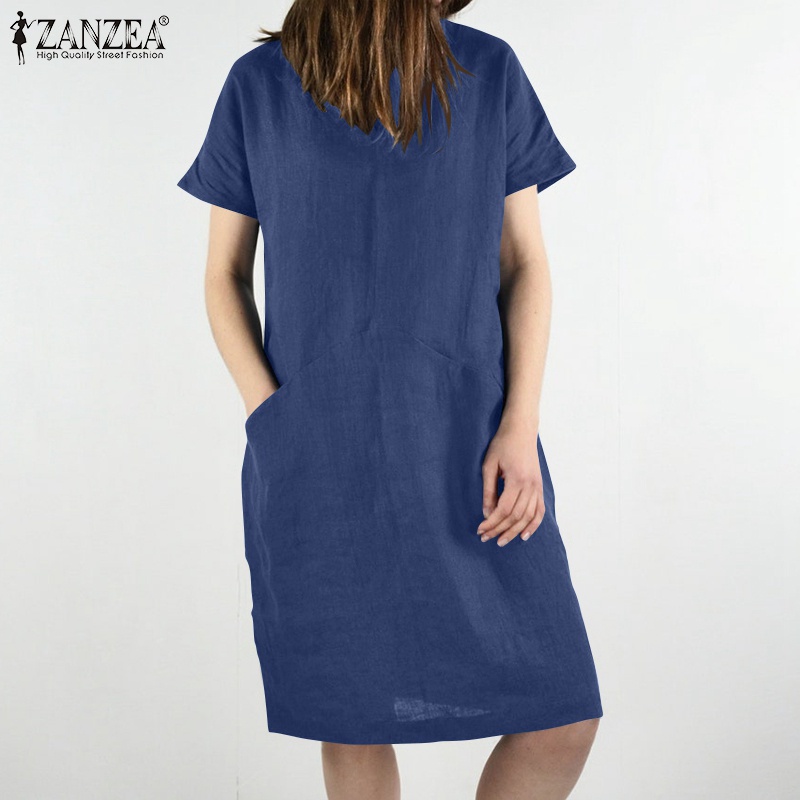 Đầm midi nữ Zanzea tay ngắn cổ chữ v thời trang quyến rũ