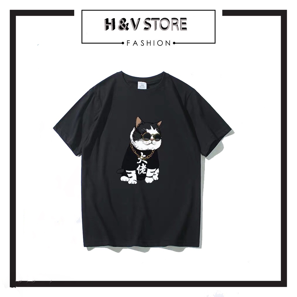 Áo thun nam nữ in hình mèo đại ca form rộng chất vải dày dặn mát mẻ