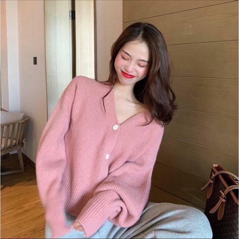 Áo khoác cardigan hồng len gân kiểu - Order taobao quảng châu