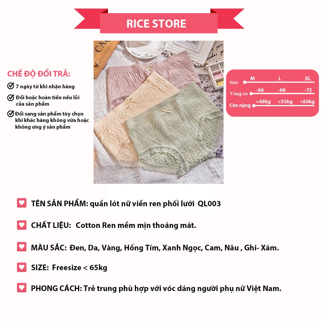 [Thanh Lý] quần lót nữ cotton vải mềm viền ren ôm bụng nâng mông KIMCHIBIKINI chíp kháng khuẩn co giãn 4 chiều QL005