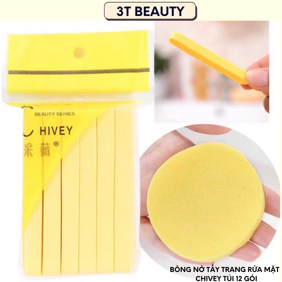 Bông nở tẩy trang rửa mặt bọt biển Chivey túi 12 gói