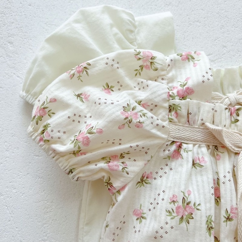 Bộ Áo Liền Quần Tay Ngắn Bằng Vải Cotton In Hoa Dễ Thương Dành Cho Bé Gái Sơ Sinh