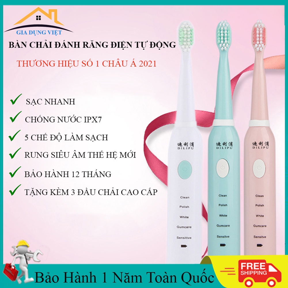 Bàn chải đánh răng điện sonic cao cấp ,5 chế độ làm sạch chăm sóc răng miệng rung siêu âm thế hệ mới .Bảo hành 12 tháng