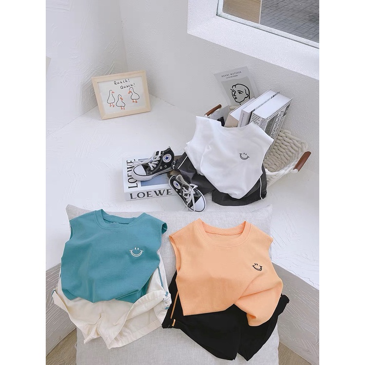 Đồ bộ bé trai quần áo ba lỗ cho bé,bộ sát nách Thêu Miệng Cười phối quần chạy viền cho bé từ 8-28kg Binbon kids