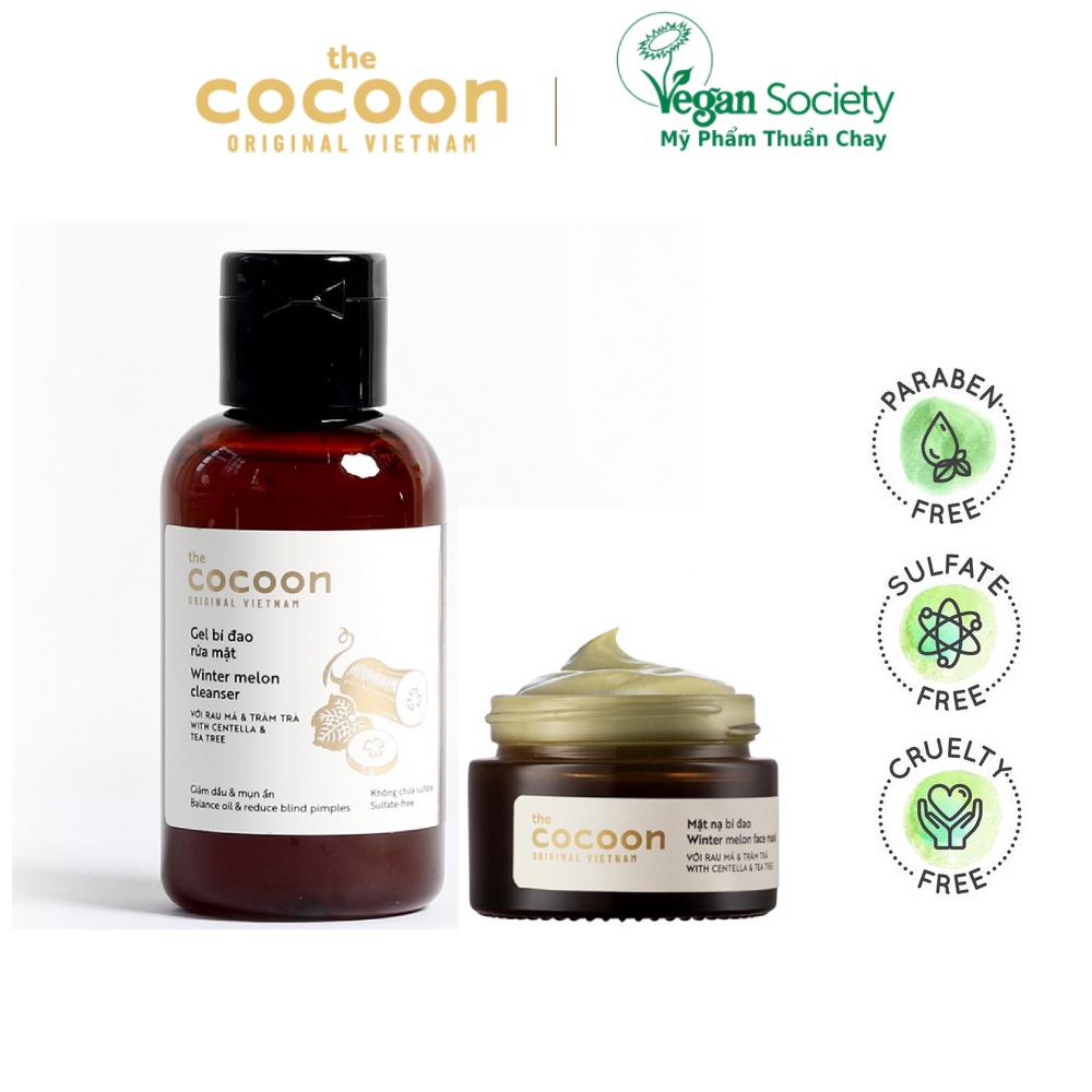 Combo gel bí đao rửa mặt cocoon 140ml + Mặt nạ bi đao cocoon 30ml - Vegan Society