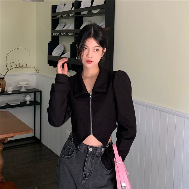 Bubble sleeve POLO collar shirt women's Spring and Autumn new slimming short style with a minority sense of design chic